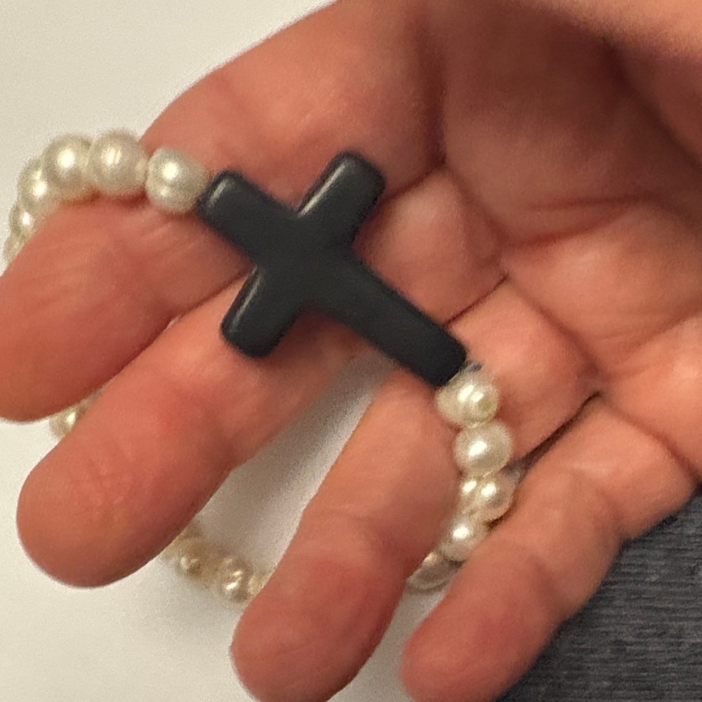Stone Cross with White Cultured Pearl Pearl Bracelet ( Brand New)